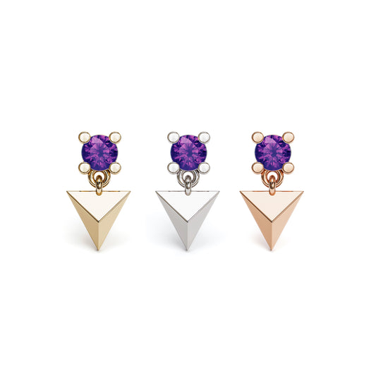14K Gold Amethyst Pyramid Dangle Threadless End