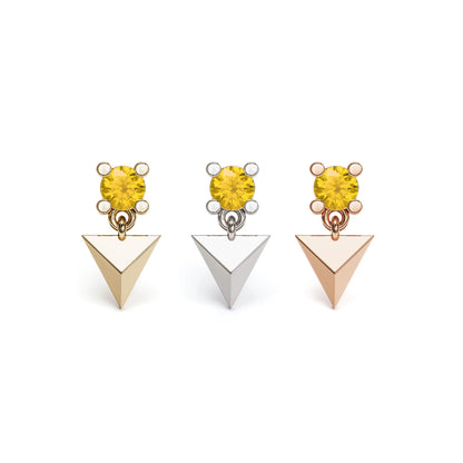 14K Gold Citrine Pyramid Dangle Threadless End