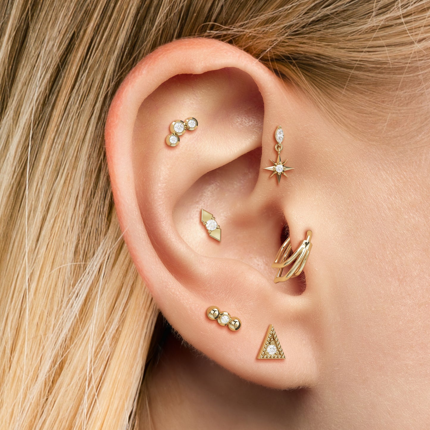 14K Gold Diamond Double Spike Threadless End