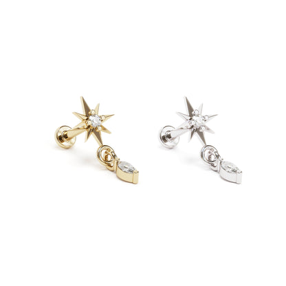 14K Gold Marquise Diamond Starburst Dangle Stud