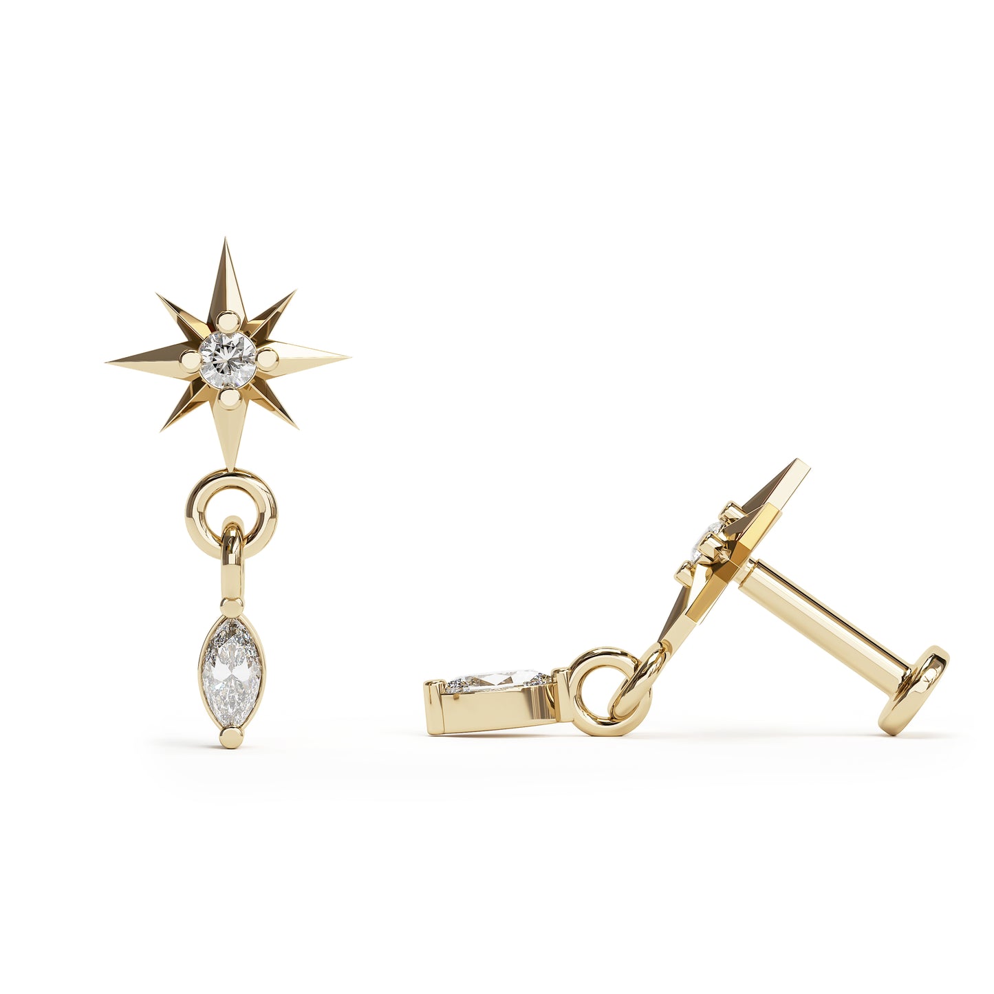 14K Gold Marquise Diamond Starburst Dangle Stud