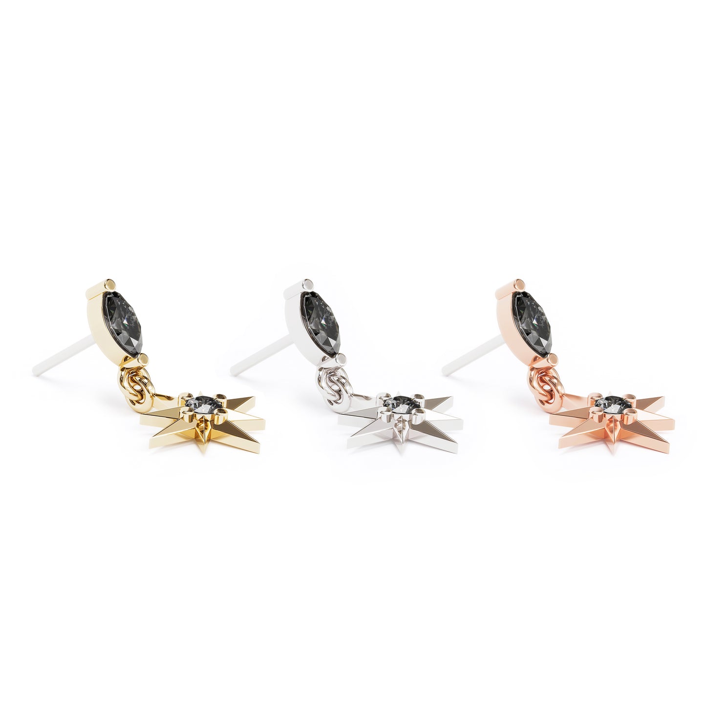 14K Gold Black Diamond Starburst Dangle Threadless End