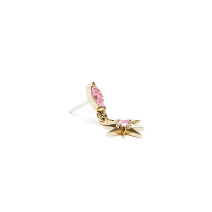 14K Gold Blue Pink Tourmaline Dangle Threadless End