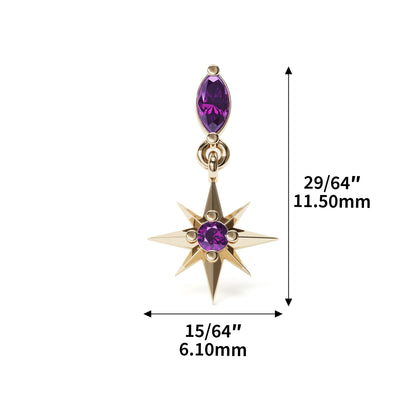 14K Gold Amethyst Starburst Dangle Threadless End