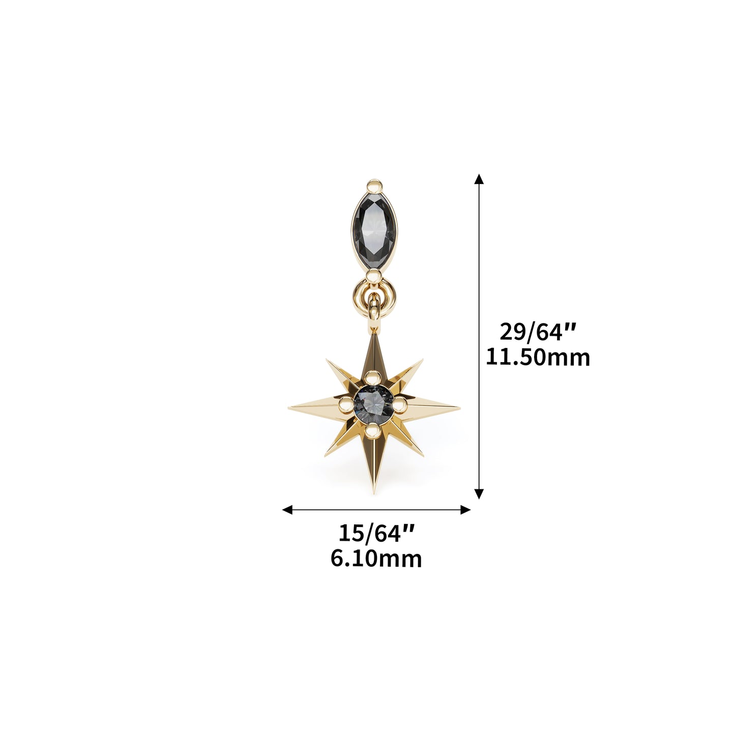 14K Gold Black Diamond Starburst Dangle Threadless End