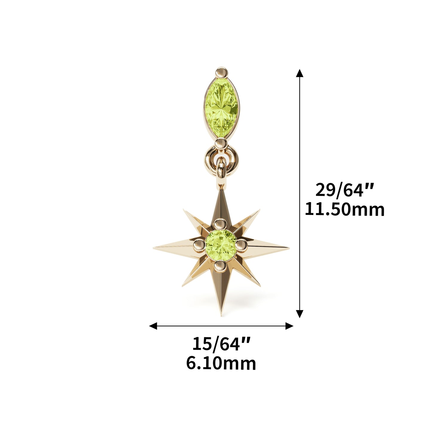 14K Gold Peridot Starburst Dangle Threadless End