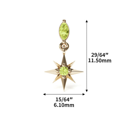 14K Gold Peridot Starburst Dangle Threadless End