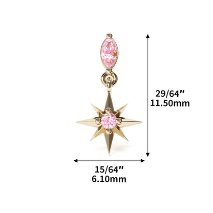 14K Gold Blue Pink Tourmaline Dangle Threadless End