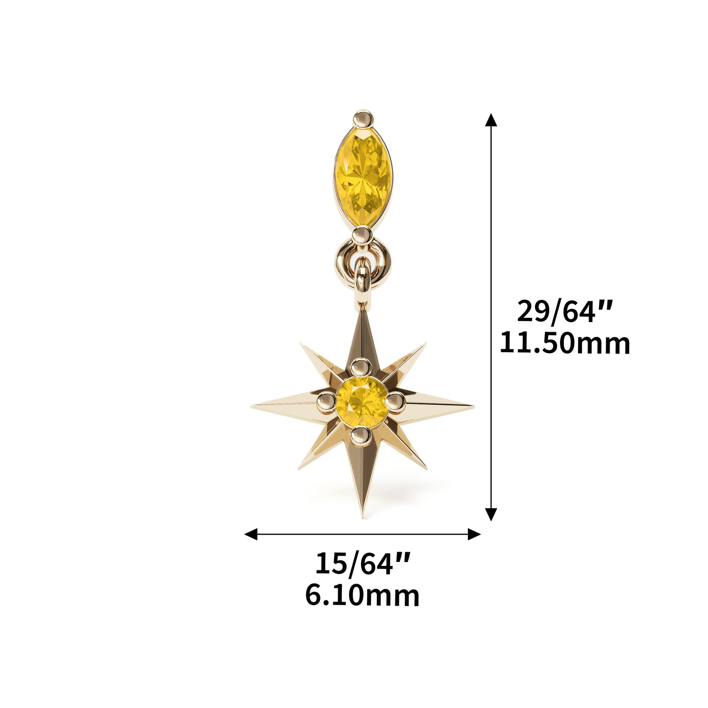 14K Gold Citrine Starburst Dangle Threadless End