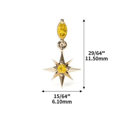 14K Gold Citrine Starburst Dangle Threadless End