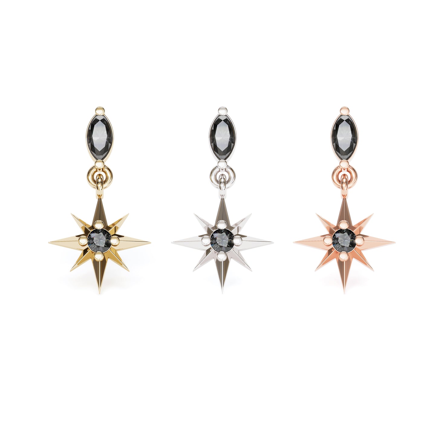 14K Gold Black Diamond Starburst Dangle Threadless End