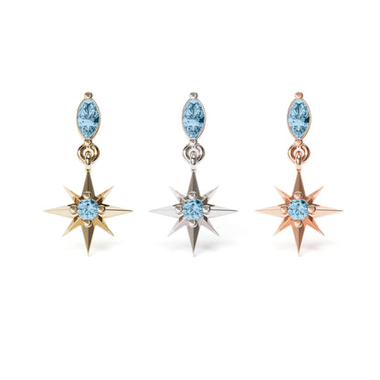 14K Gold Blue Topaz Starburst Dangle Threadless End