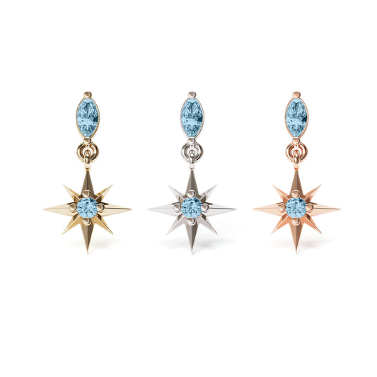 14K Gold Blue Topaz Starburst Dangle Threadless End