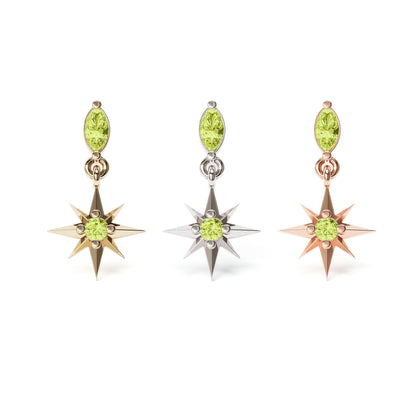 14K Gold Peridot Starburst Dangle Threadless End