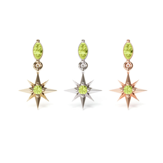 14K Gold Peridot Starburst Dangle Threadless End