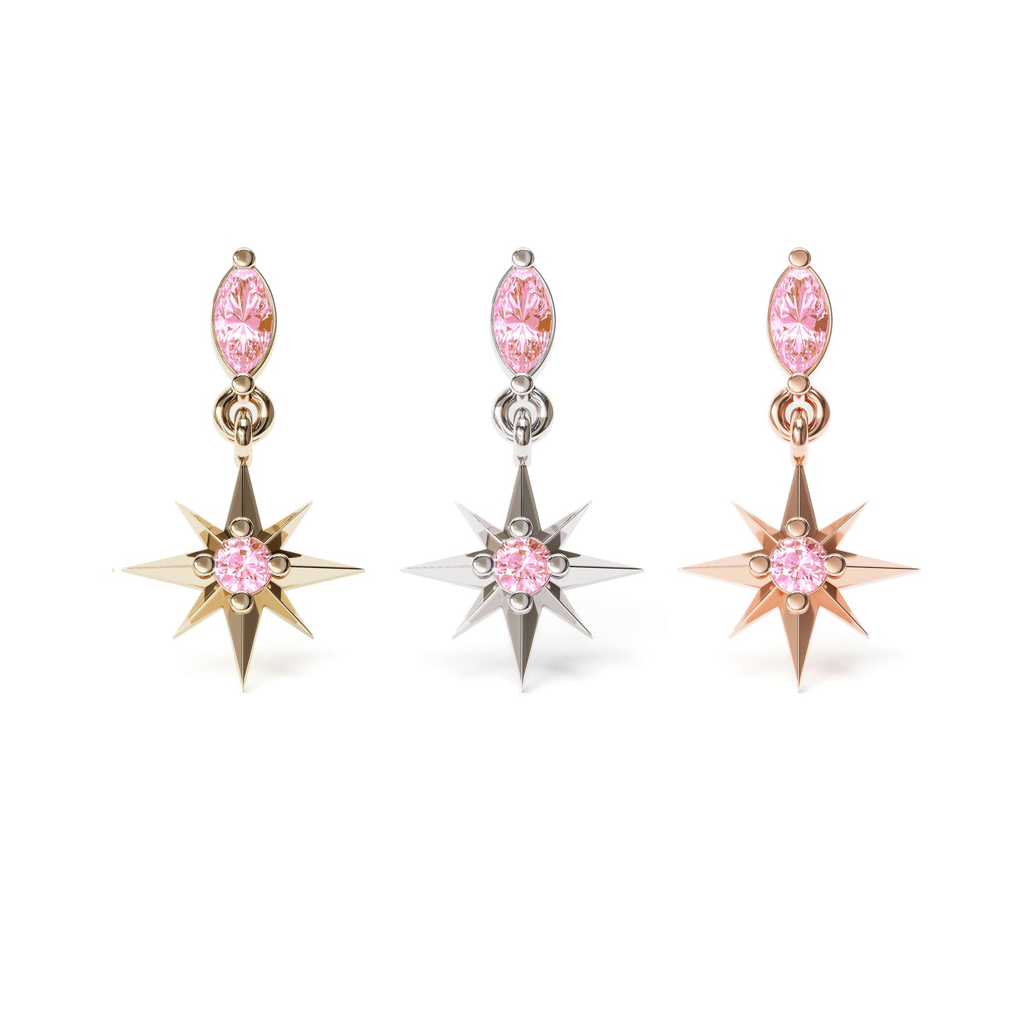 14K Gold Blue Pink Tourmaline Dangle Threadless End