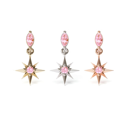 14K Gold Blue Pink Tourmaline Dangle Threadless End