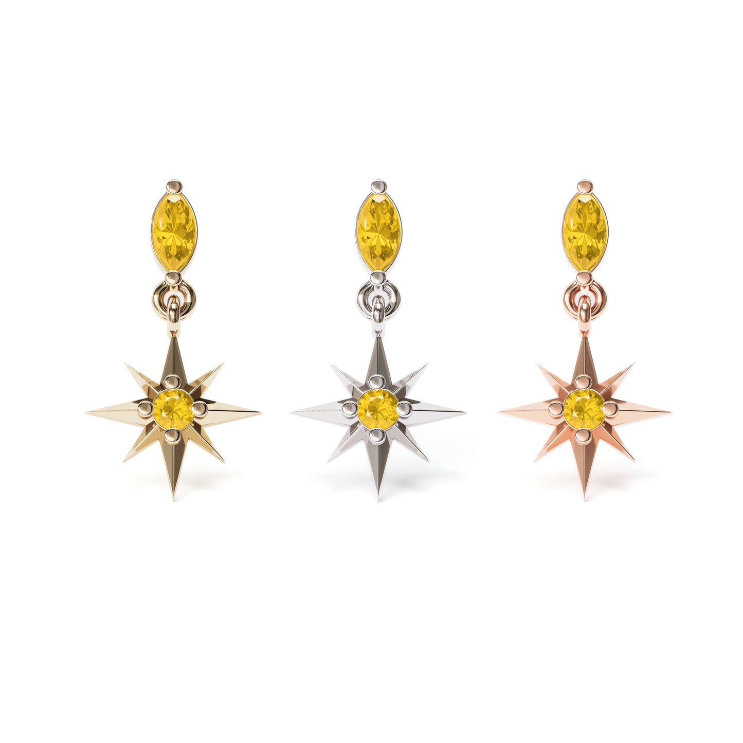 14K Gold Citrine Starburst Dangle Threadless End