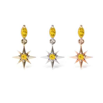 14K Gold Citrine Starburst Dangle Threadless End