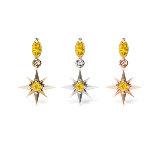 14K Gold Citrine Starburst Dangle Threadless End