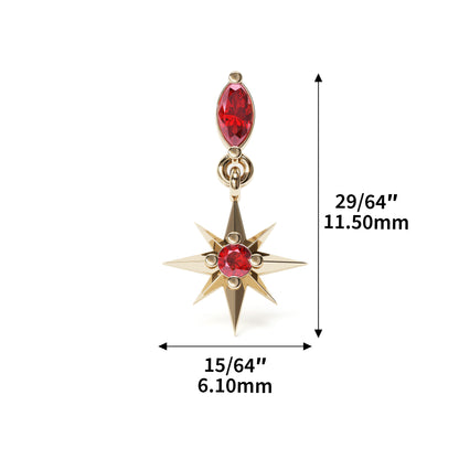 14K Gold Ruby Starburst Dangle Threadless End