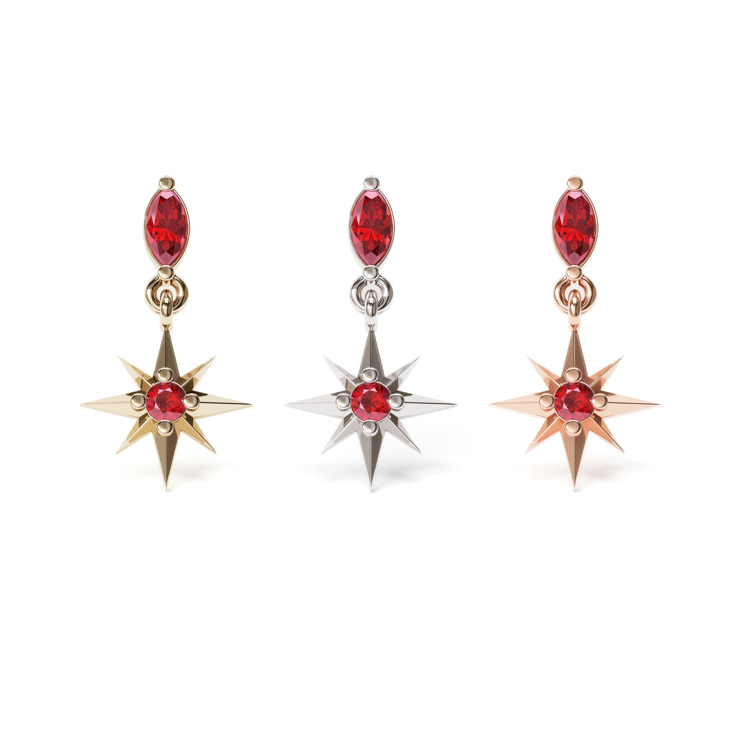 14K Gold Ruby Starburst Dangle Threadless End