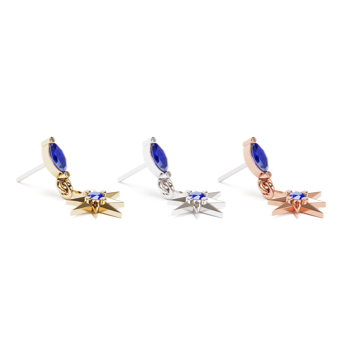 14K Gold Sapphire Starburst Dangle Threadless End