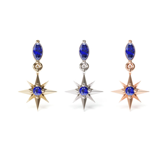 14K Gold Sapphire Starburst Dangle Threadless End