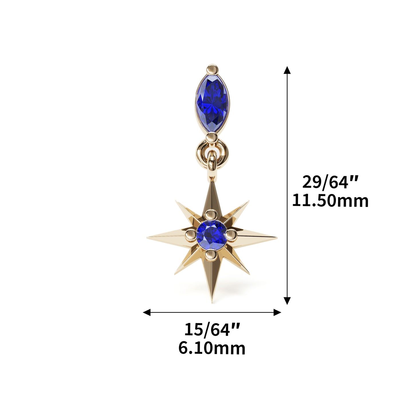 14K Gold Sapphire Starburst Dangle Threadless End