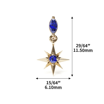 14K Gold Sapphire Starburst Dangle Threadless End