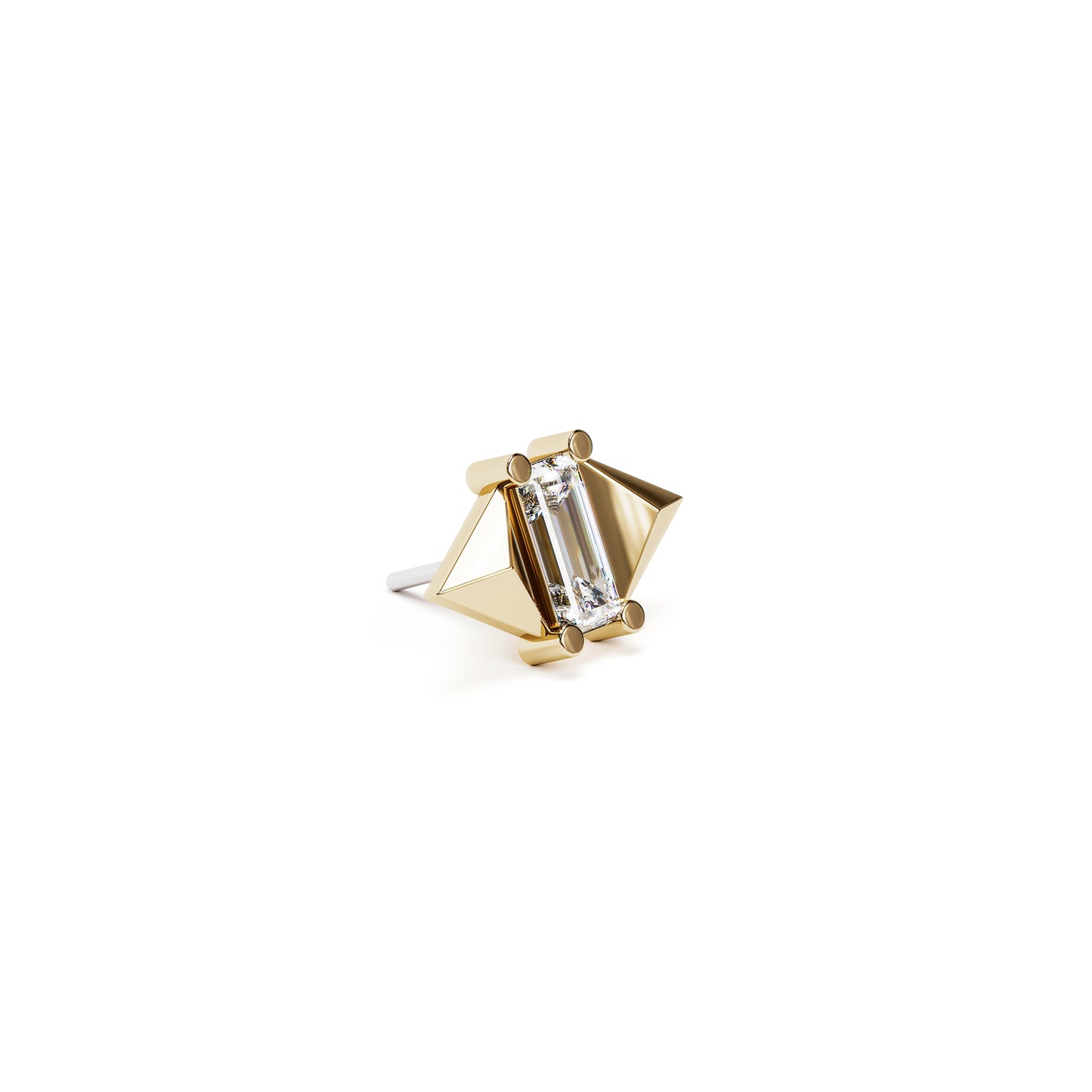 14K Gold Baguette Diamond Pyramid Threadless End