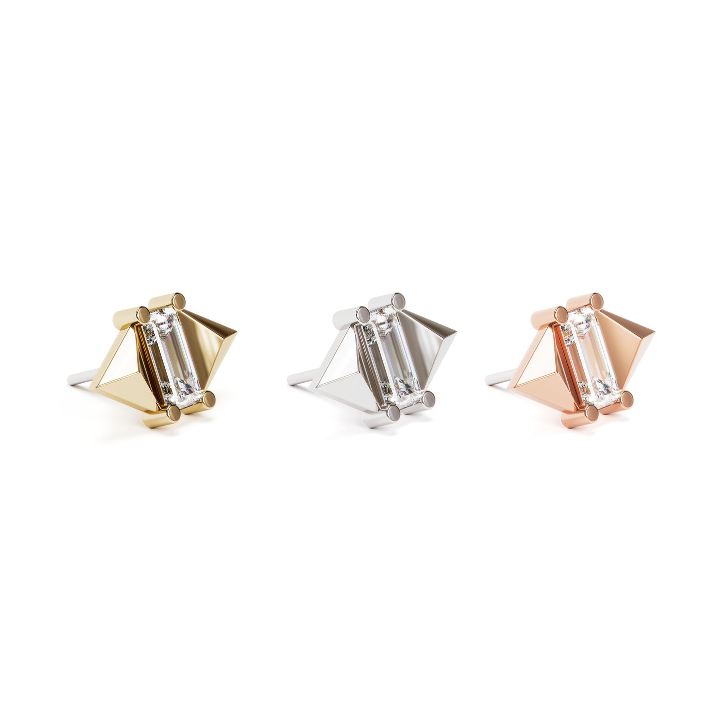 14K Gold Baguette Diamond Pyramid Threadless End