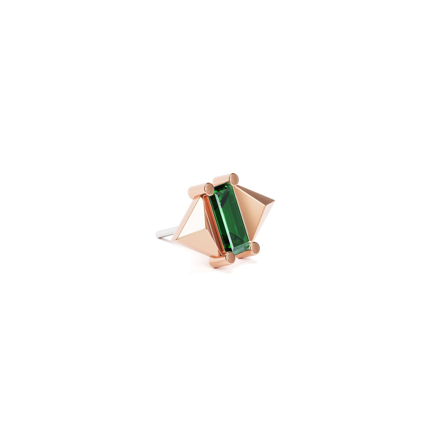 14K Gold Baguette Emerald Pyramid Threadless End