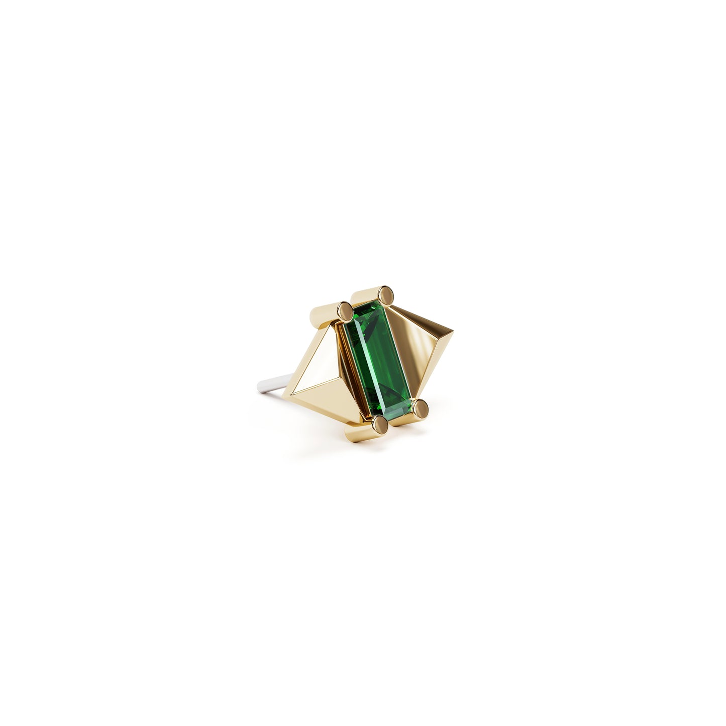 14K Gold Baguette Emerald Pyramid Threadless End