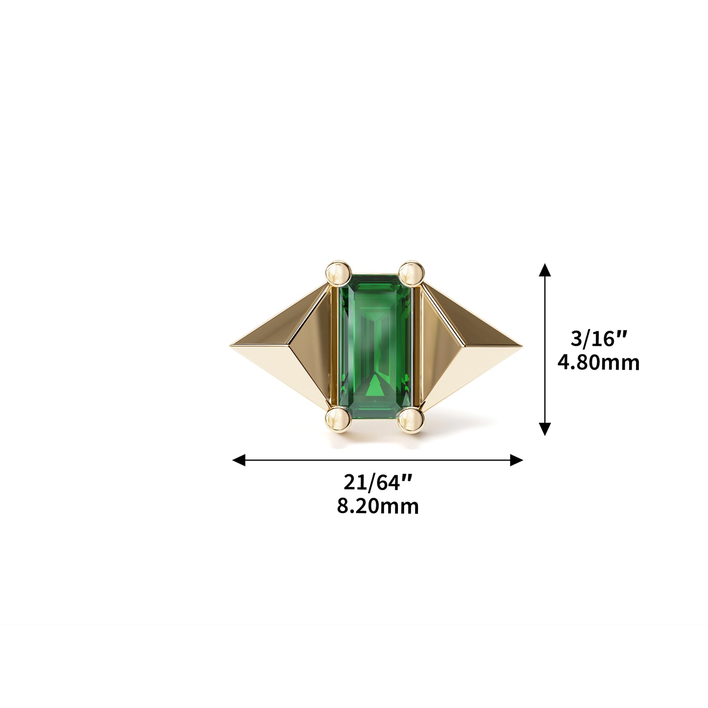14K Gold Baguette Emerald Pyramid Threadless End