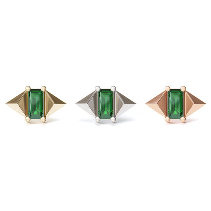 14K Gold Baguette Emerald Pyramid Threadless End