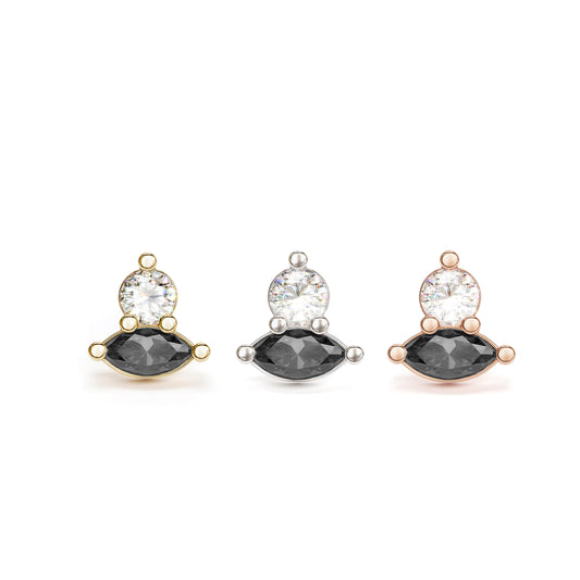 14K Gold Marquise Multi-Shape Black and White Diamond Threadless End