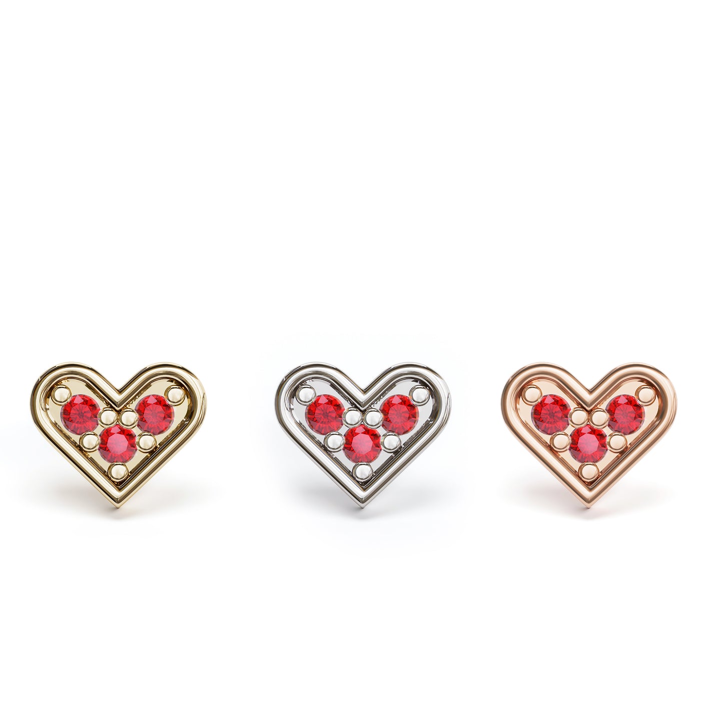 14K Gold Ruby Heart Threadless End