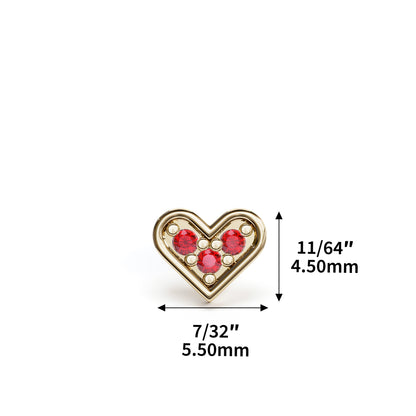 14K Gold Ruby Heart Threadless End