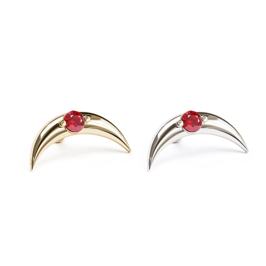 14K Gold Ruby Crescent Moon Stud