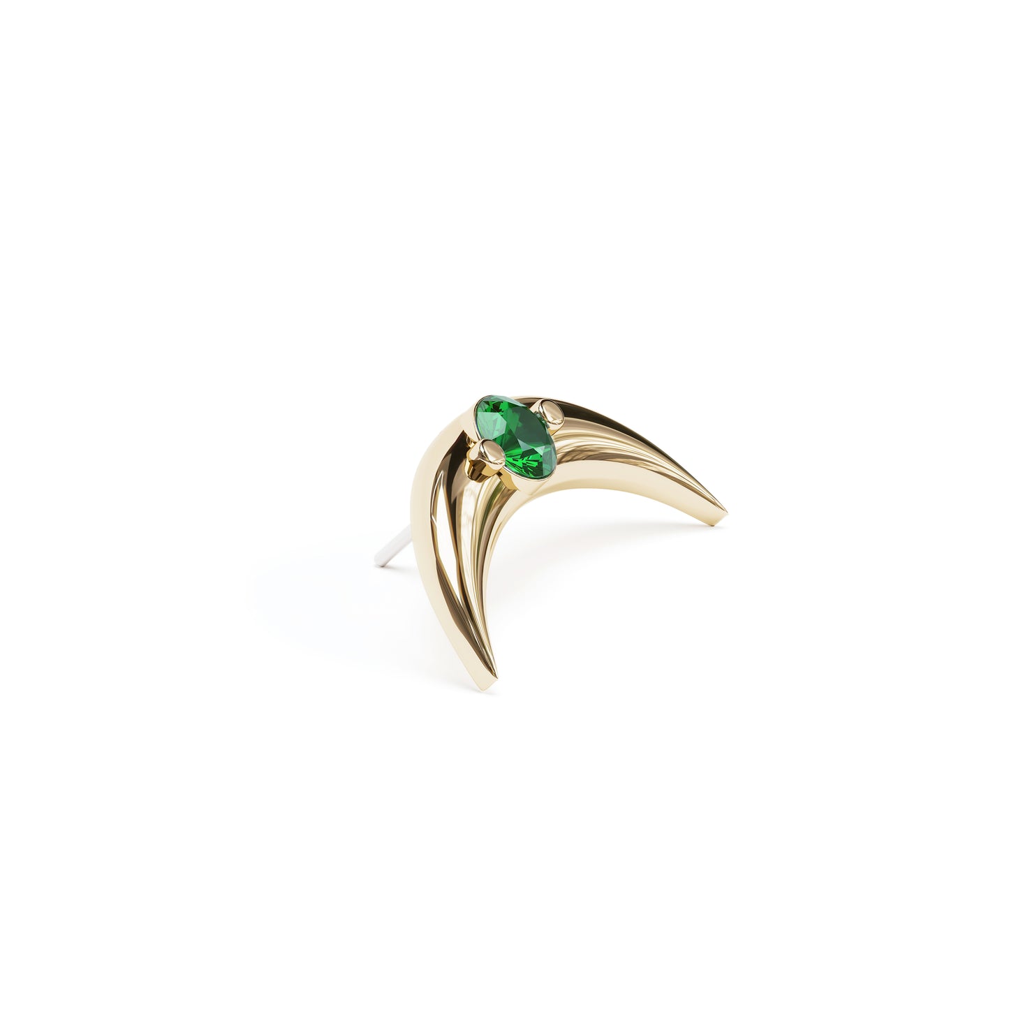 14K Gold Emerald Crescent Moon Threadless End