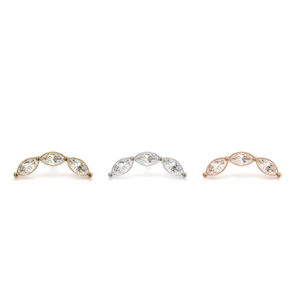 14K Gold Trio Marquise Diamond Curved Threadless End