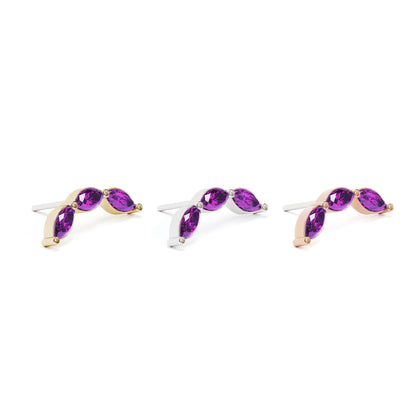 14K Gold Trio Marquise Amethyst Curved Threadless End