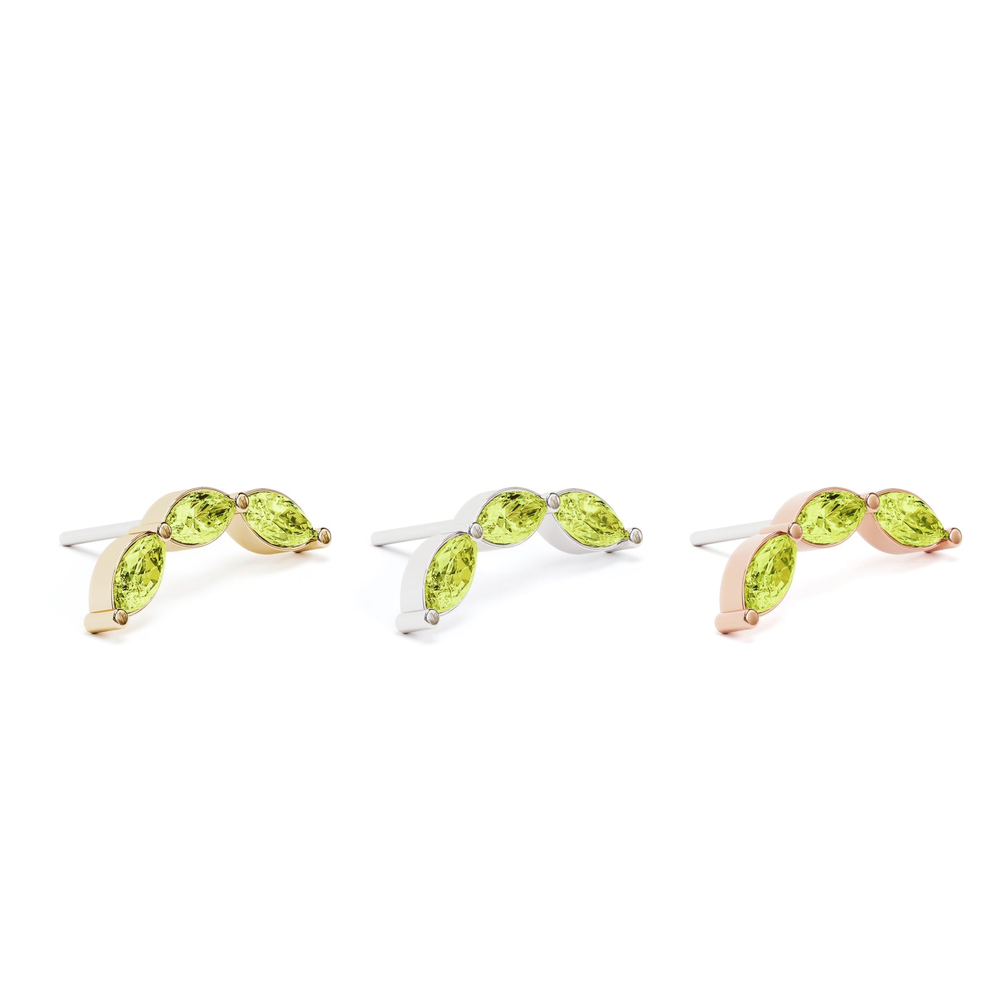 14K Gold Trio Marquise Peridot Curved Threadless End