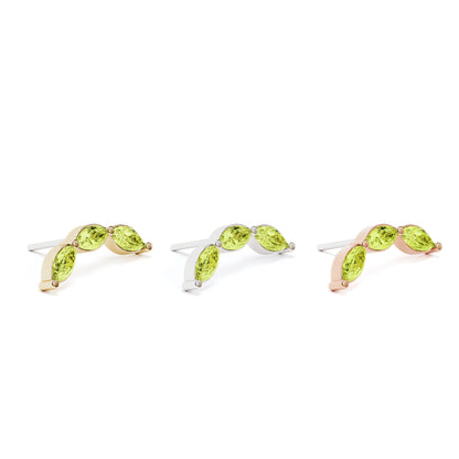 14K Gold Trio Marquise Peridot Curved Threadless End