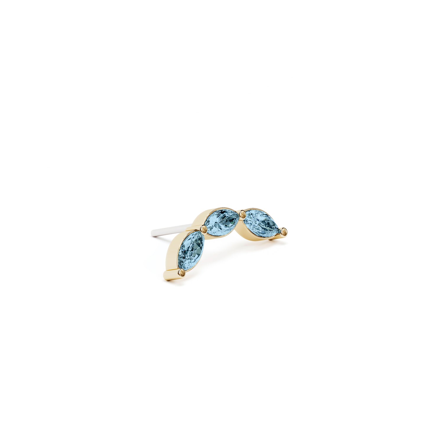 14K Gold Trio Marquise Blue Topaz Curved Threadless End