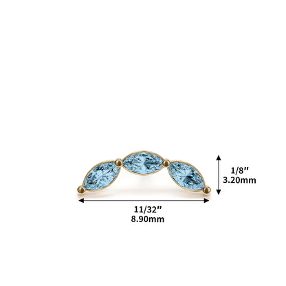 14K Gold Trio Marquise Blue Topaz Curved Threadless End