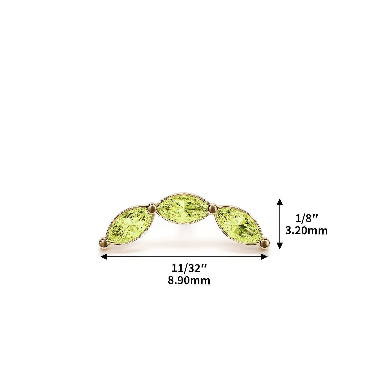 14K Gold Trio Marquise Peridot Curved Threadless End