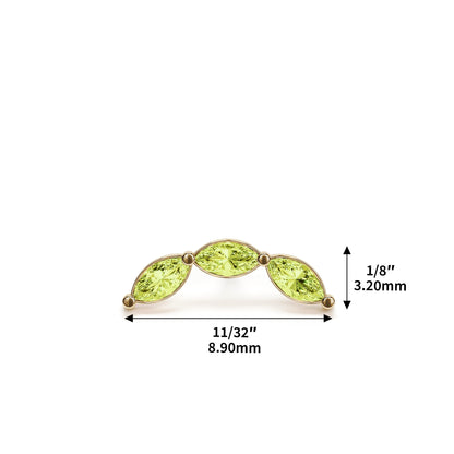 14K Gold Trio Marquise Peridot Curved Threadless End