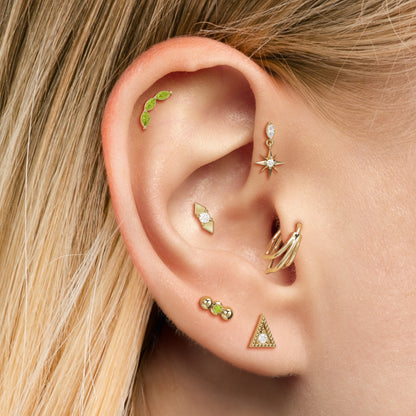 14K Gold Trio Marquise Peridot Curved Threadless End